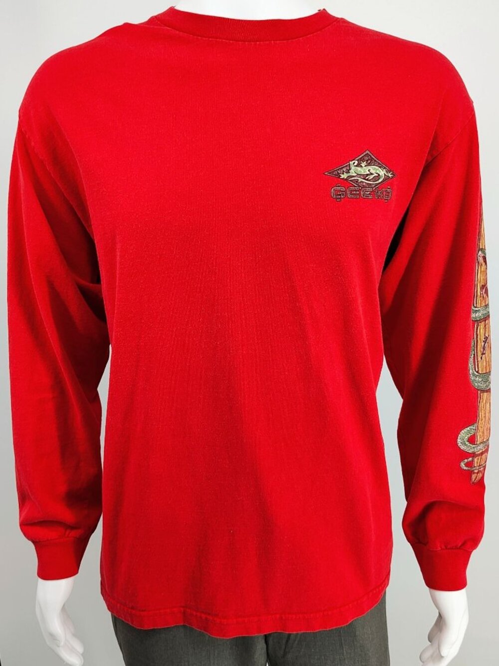 RARE Vintage 1990s Y2K Gecko Hawaii Glitter Logos Red Long Sleeve Shirt (L)